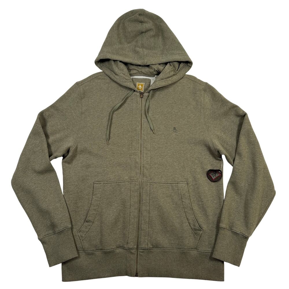 Original Penguin Mens XXL Full Zip Hoodie Olive Green Fleece Pete Logo 2XL NWOT
